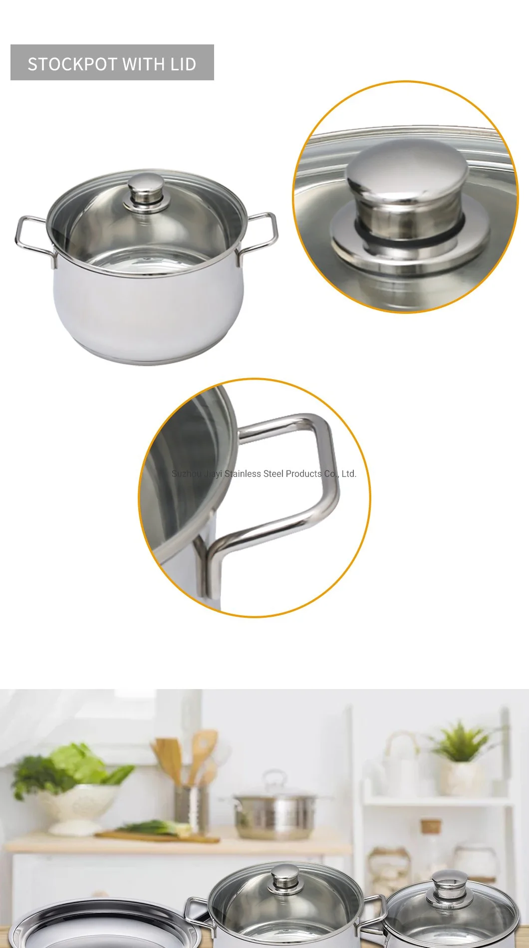 Periuk Masak Klasik Borong Masak Periuk Nonstick Stainless Steel dengan penutup kaca rata