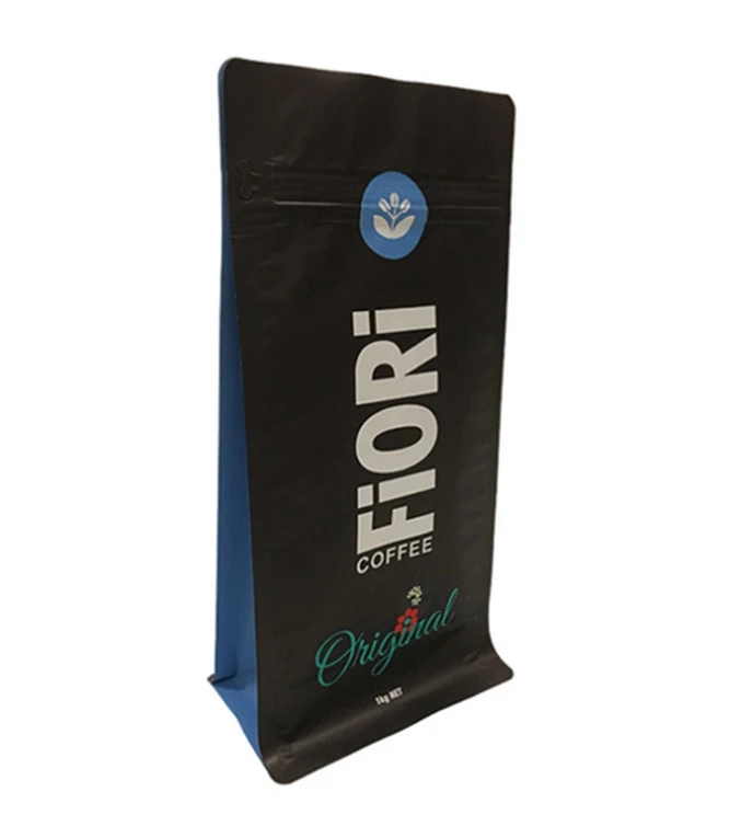 Aluminium Foil Zipper Plastic Resealable Printed Laminated Flat Bottom Black Coffee Bags