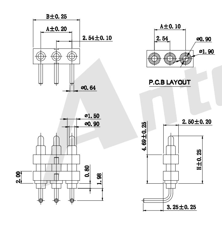 2.54mm Pitch 90 ° Wafer AW2543REA-XP