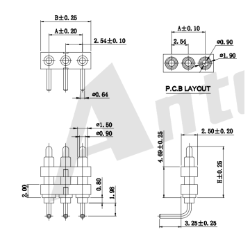 Wafer a 90 ° da 2,54 mm aw2543rea-xp