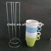 cheap bulk porcelain stackable coffee mug with rack for promotion