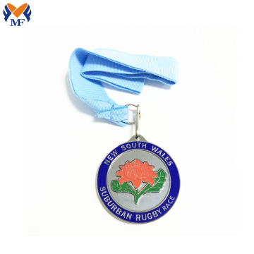 Custom flower enamel silver sports medals
