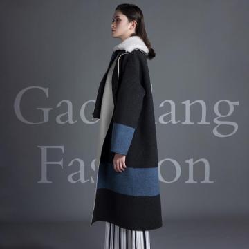 Blue and black patchwork coat