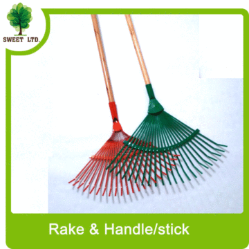 Garden tools Leaf rake with wood stick/ wood broom stick
