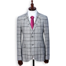 Elegant Grey Linen Check Design Blazer Business Suit