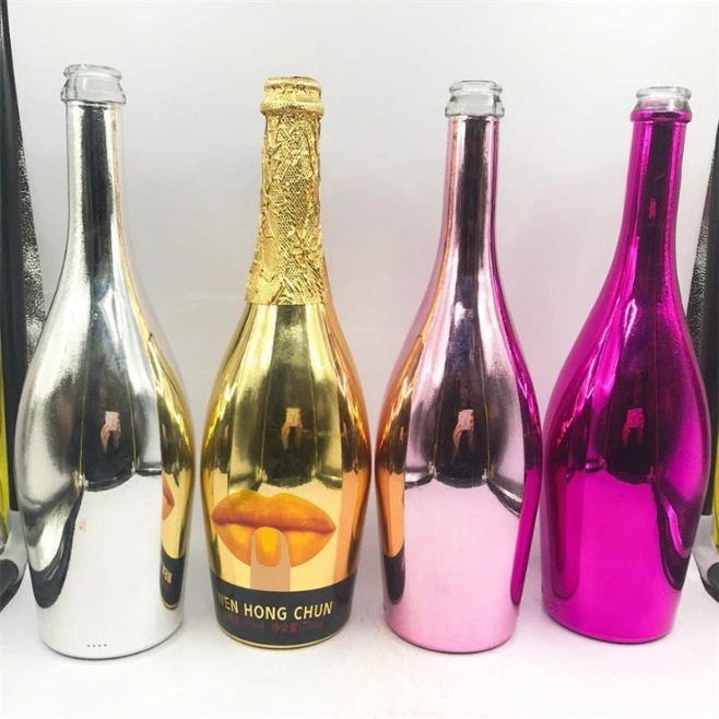 Manufacturer Customized 750ml Champagne Bottle, Electroplated Champagne Glass Bottle