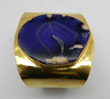 925 Sterling Gold plated Dark Blue Agate Geode Slice bracelet