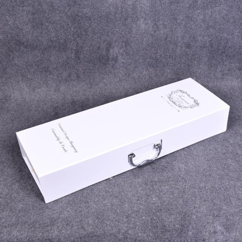 Caja de regalo blanca rectangular de lujo con mango de metal
