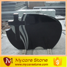 Fine Craft Black Granite Gravestone with Carved Cross tombstone
