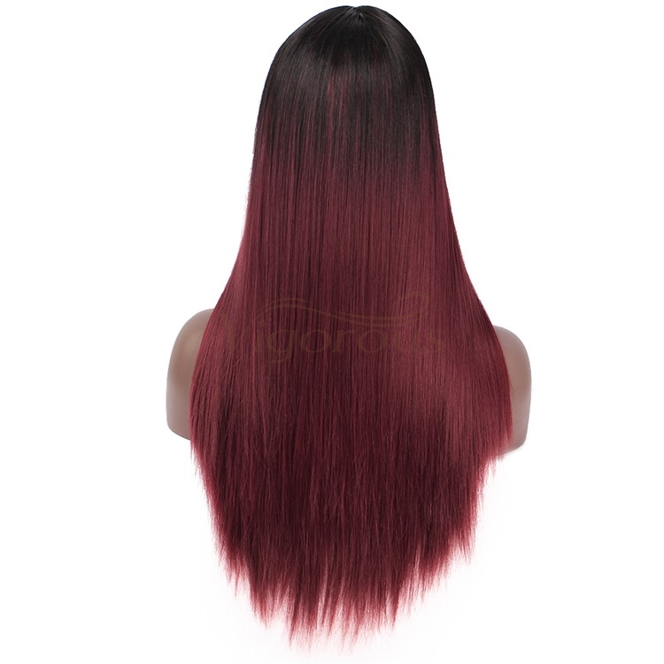 Vigorous Long Straight Red Ombre Hair Wigs Middle Part Silky Straight Synthetic Heat Resistant Wigs for Black Women