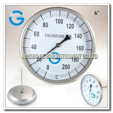 High Quality 150mm All Stainless Steel back connection industrial usage bimetal thermometer