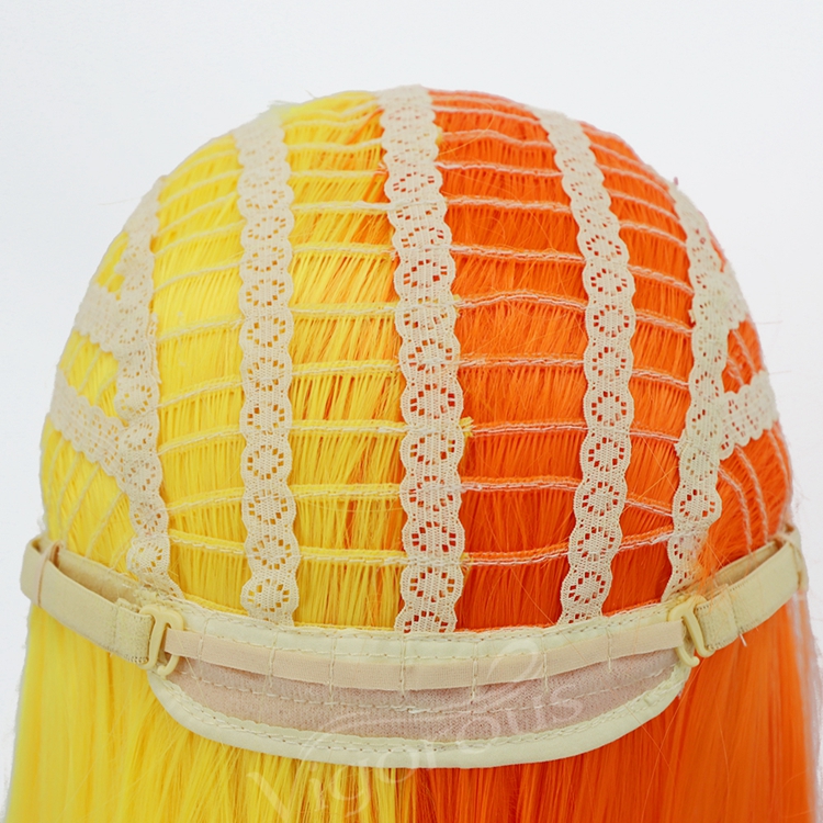 Colorful Cosplay Half Yellow And Orang Short Bob with Bangs Synthetic Wig Glueless Heat Resistant Hair None Lace Wig Top Sell