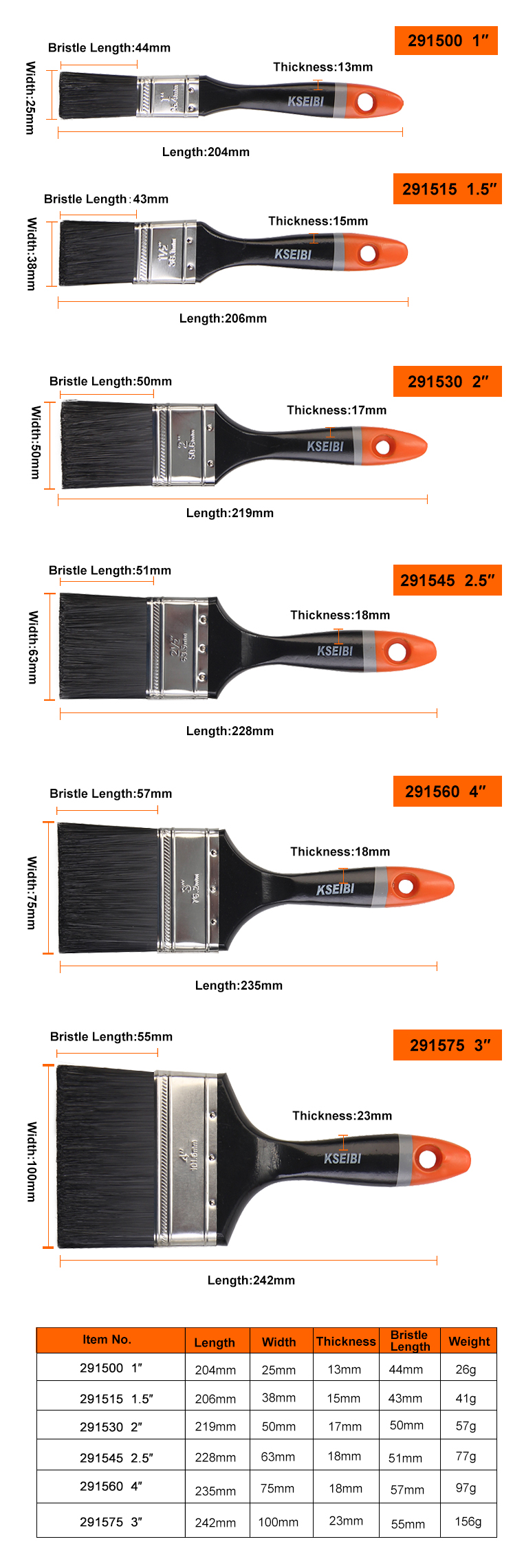 KSEIBI Wholesale Painting Brush High Quality Fiberglass Handle Paint Brush