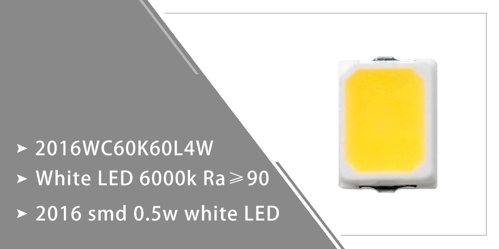 2016WC60K60L4W Ra90 LED 2016 SMD Cool White 6000-6500K 0.5W High CRI LED 150mA