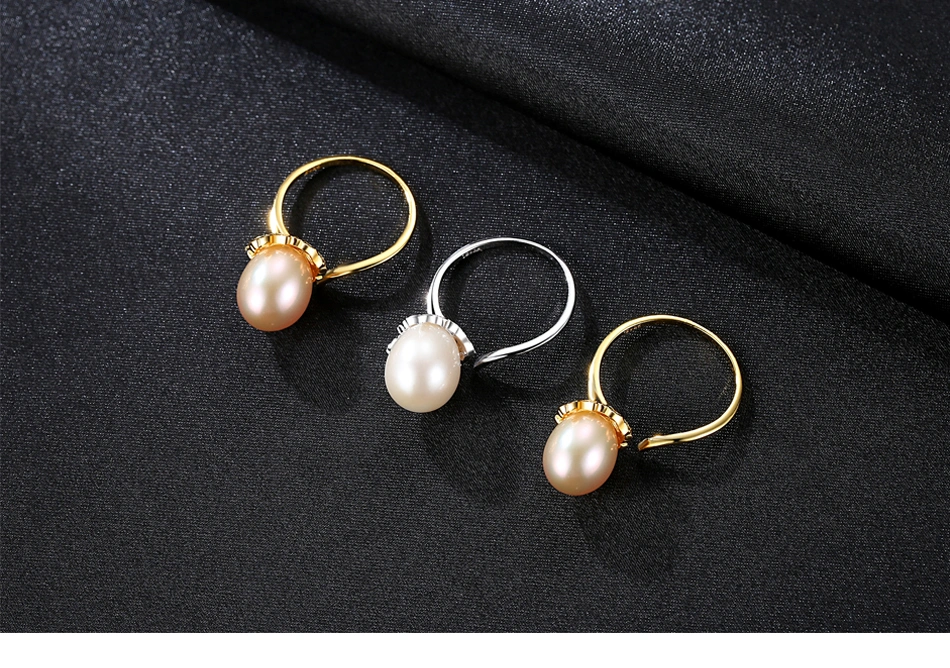 925 Sterling Silver Gold Plated Flower Freshwater Pearl Finger Rings