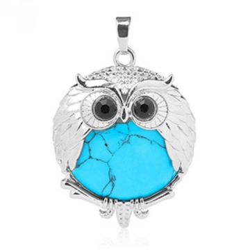 Blue Turquoise 24mm Beads Silver Owl Pendant