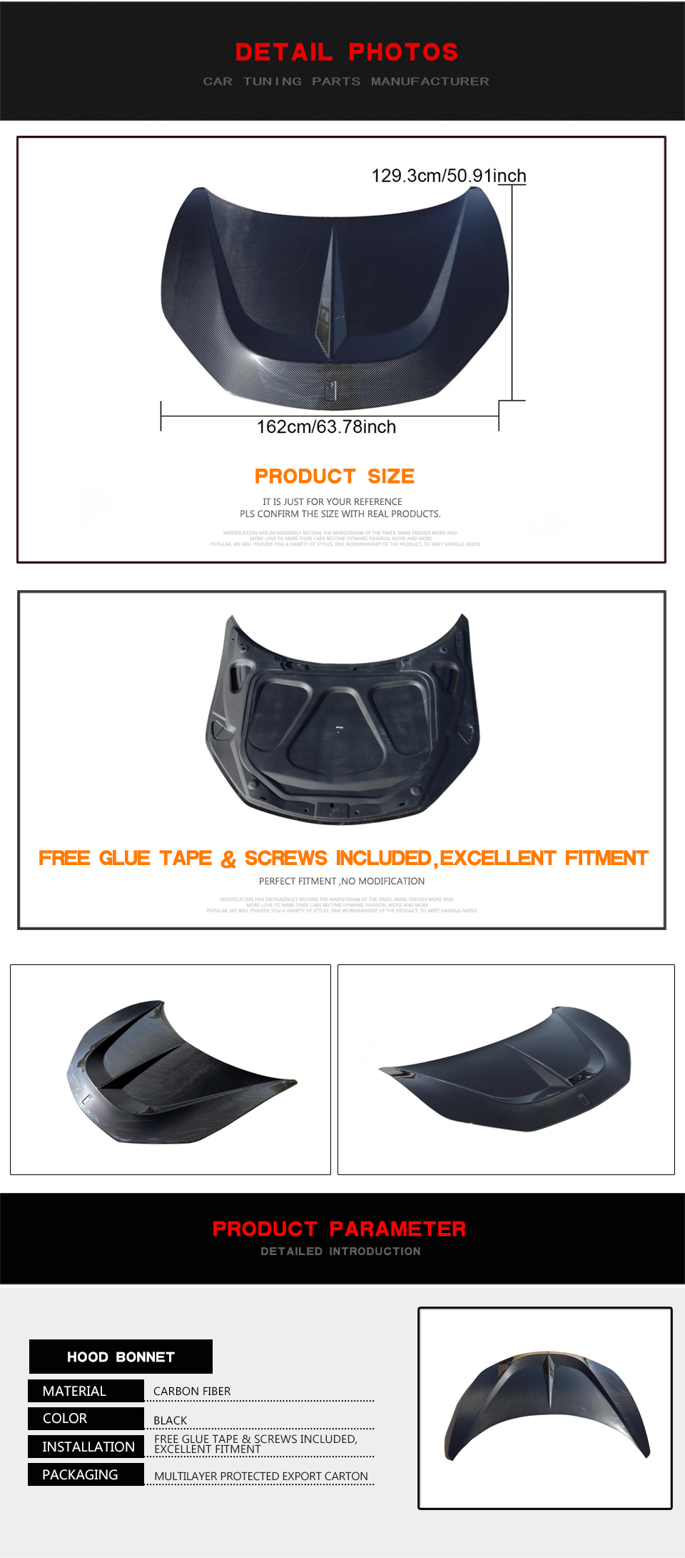 Pre-preg Carbon Fiber 458 Engine Hoods for Ferrari 458  Italia/Speciale 2-Door 2014-2015