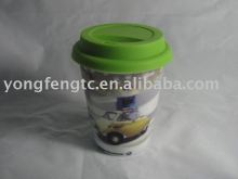YF11007 ceramic travel coffee mug silicon lid
