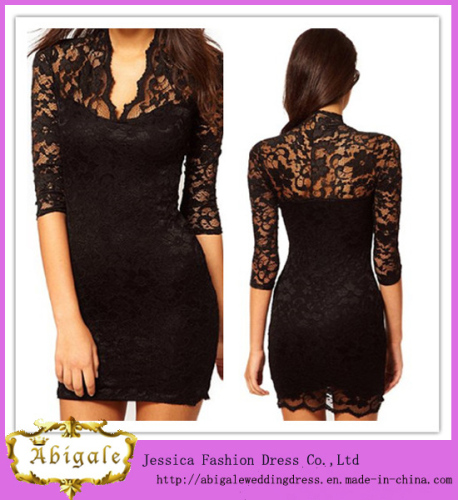 2013 Elegant Women's Sexy Lace V-Neck Slim Short Cocktail Dress with Sleeves (SR22)