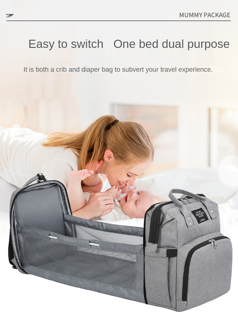 Waterproof Portable Large CapacityTravel Backpack Foldable Baby Bed Mommy Nappy Diaper Bag with Bed