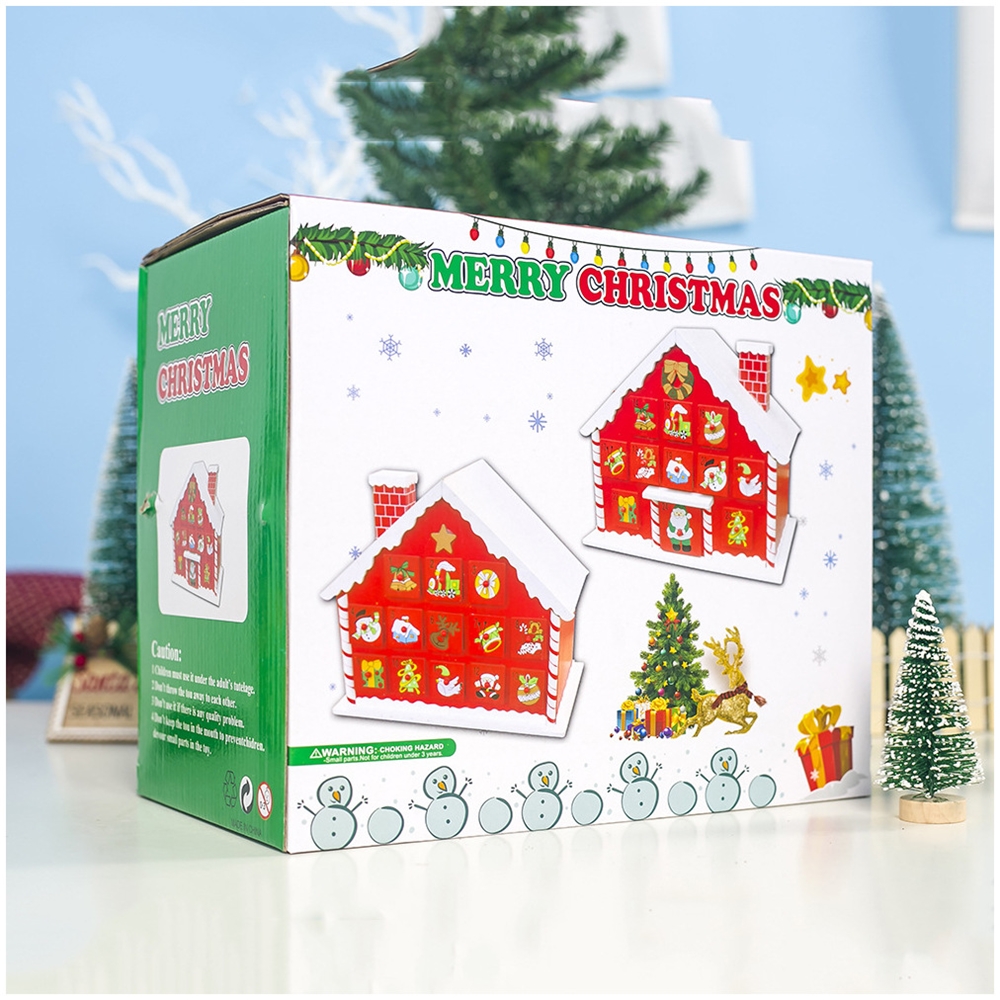 Popular Christmas decoration painted snow roof hut Countdown Calendar storage box for Christmas gifts