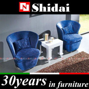 534 blue single relaxing sofa chair / french style fabric sofa chair / single sofa chair with stainless steel base