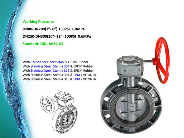 Plastic UPVC Butterfly Valve Worm Gear