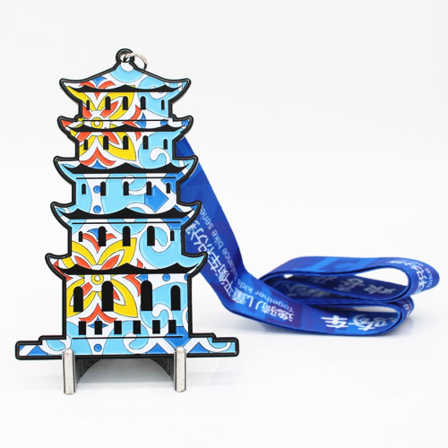 Custom colorful full enamel metal tower medal