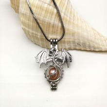Pterosaurs Locket Necklace Dragon Bead Pearl Cage Chain