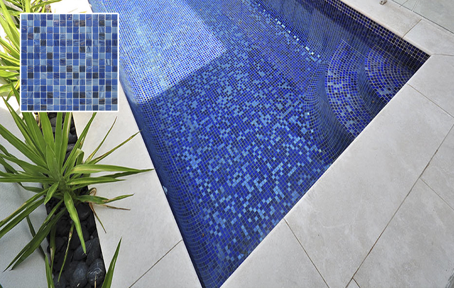 Exterior Mosaic Swimming Pool Glass Blue Tile Decoration