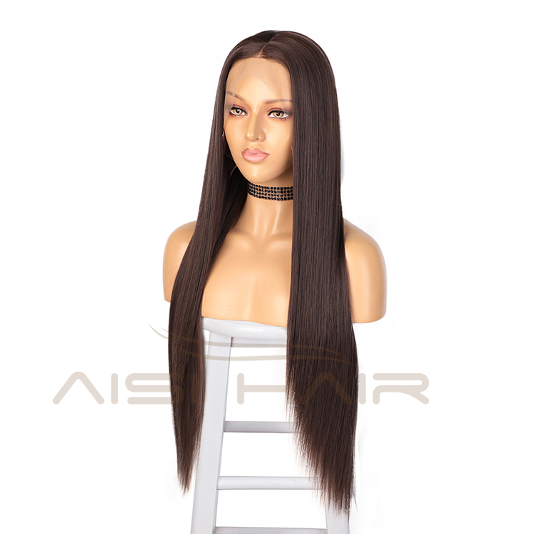 Aisi Hair Long Silky Straight Wave Brown Wig Cheap Swiss Lace Wig Synthetic Hair Lace Frontal Wigs For Black White Women