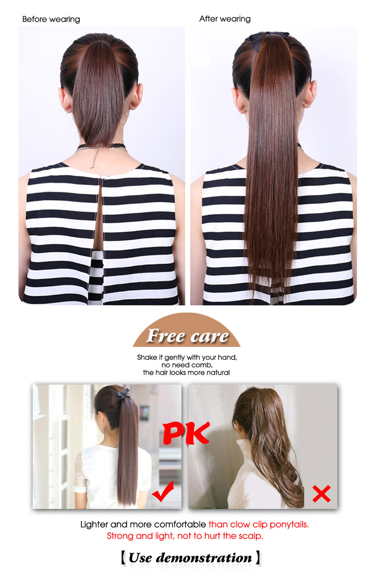 AliLeader High Quality Wholesale 18 Inch Silky Straight Pure Color Ponytail Clip In Ponytail Hair Extensions