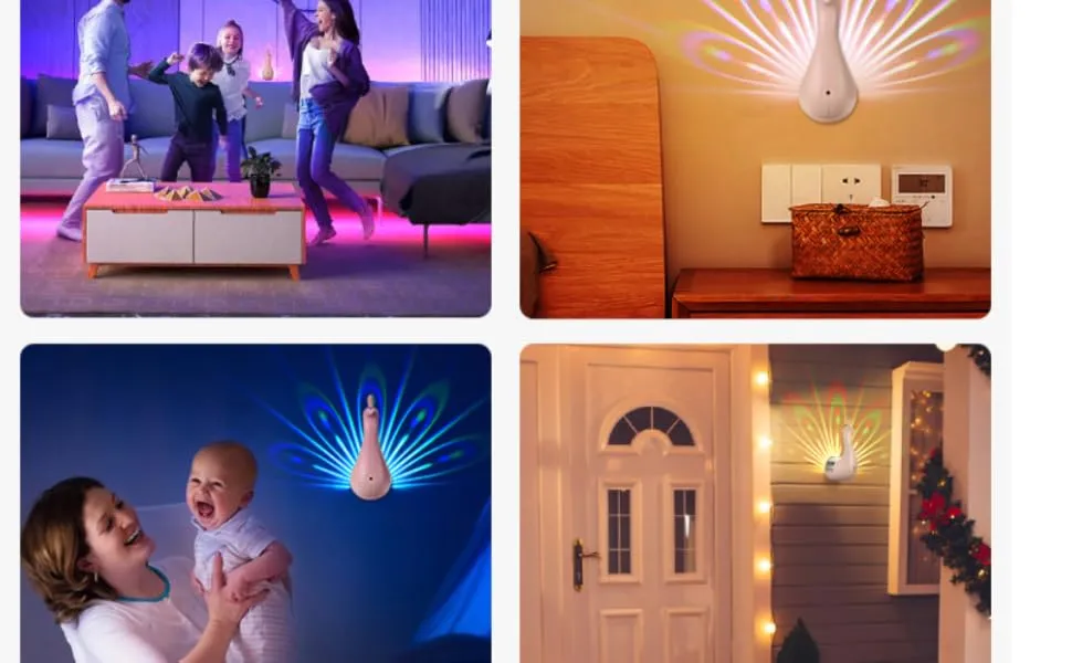 Peacock USB Desk Light: Remote Control Christmas Rainbow Projection Night Lamp