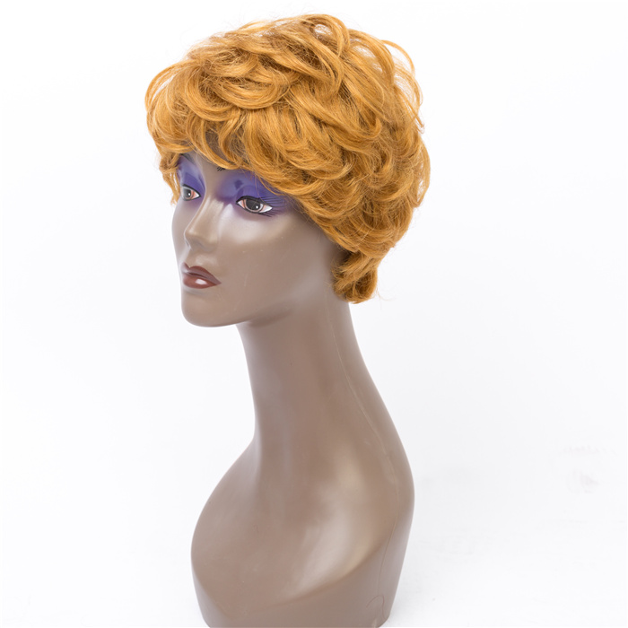 Highlight For Black Women  For Ladies  Short Curly pixie cut  Human Hair  Machine Made Wig