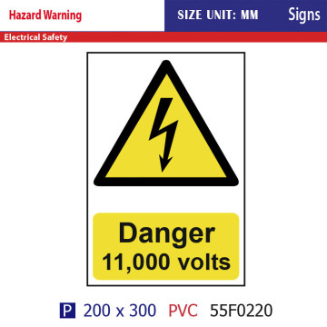 Warning Danger 11000 volts electrical safety signs