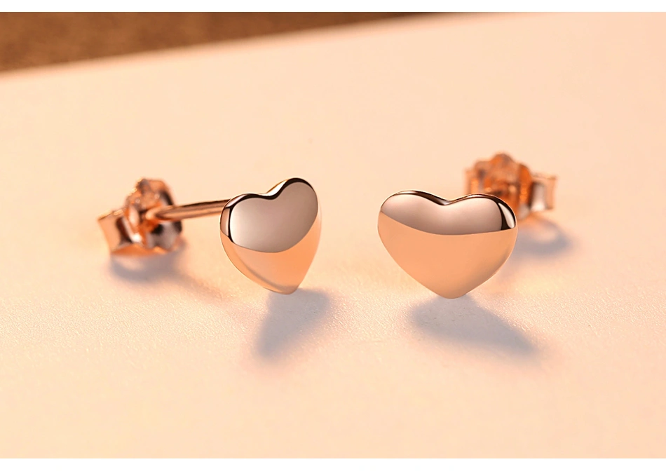 Charming Love Heart Rose Gold Genuine 925 Sterling Silver Stud Earrings