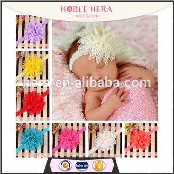 Cheap Lace Peony flower elastic baby girl headbands