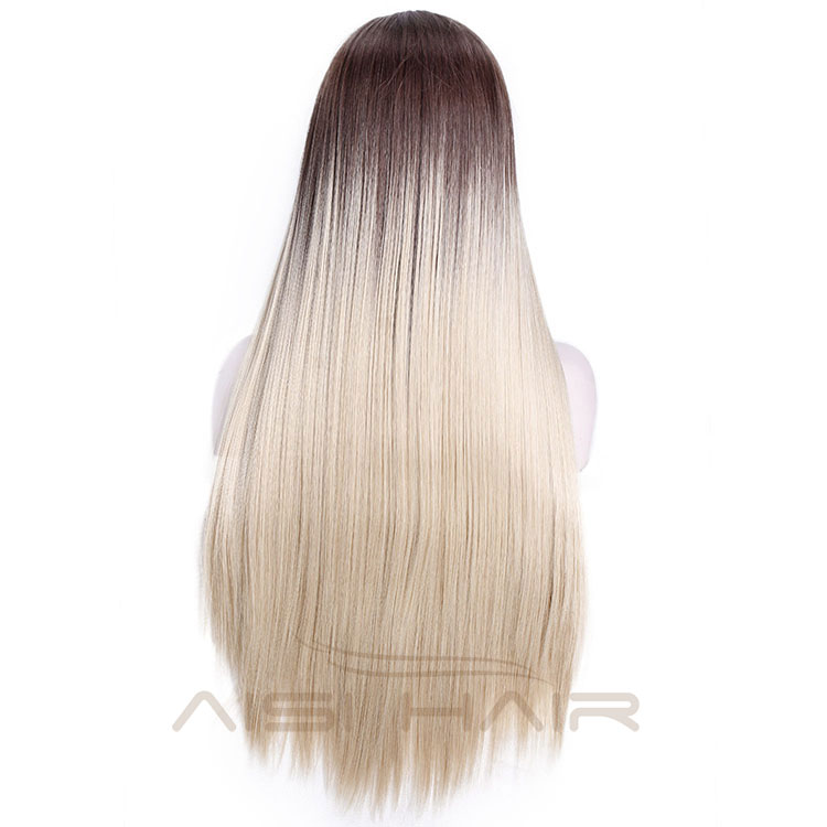 Good Quality Lace Front Wigs Silk Straight Blonde Ombre Synthetic Long Wigs Heat Resistant Synthetic Fiber Wigs