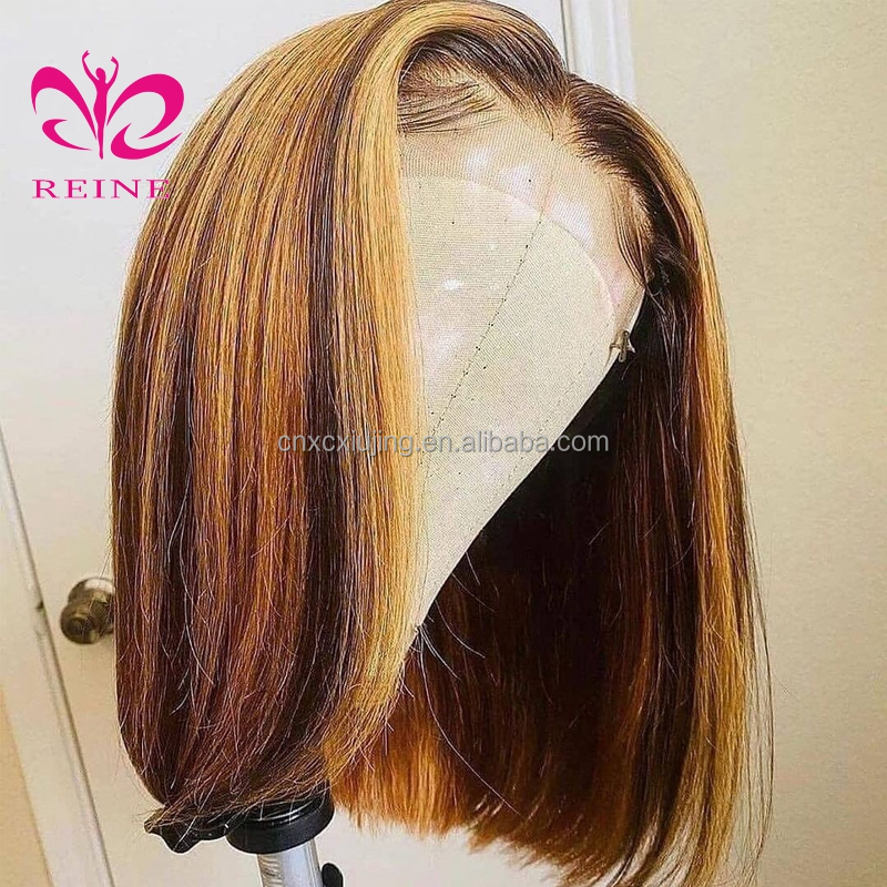 Ombre Color 4/27# BOB Highlight Wigs Short 4x4 Lace Closure BOB Human Hair Wigs Pre plucked For Black Women Lace Closure Wigs