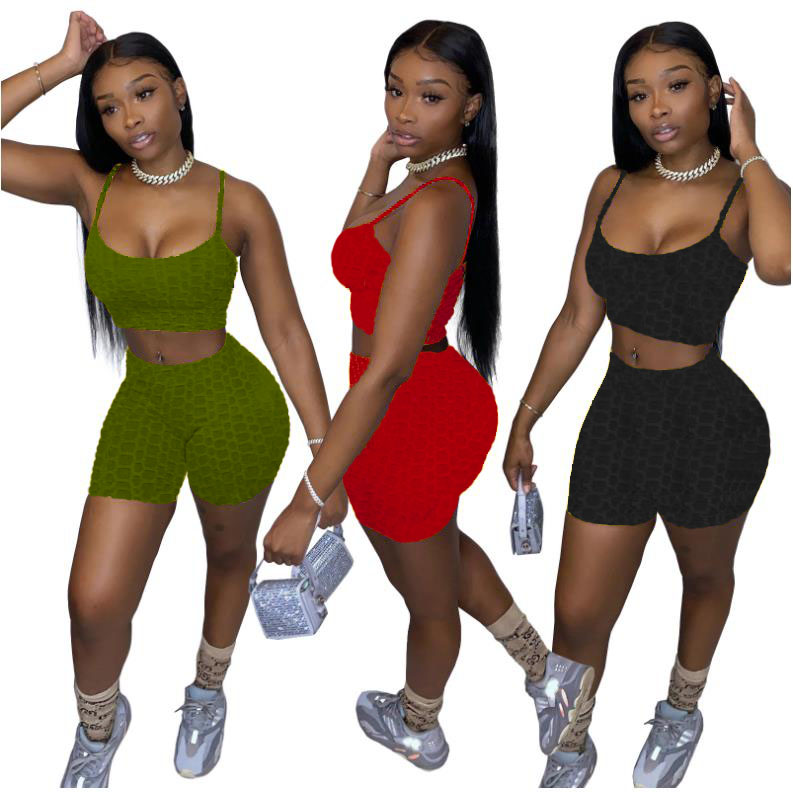 2021 New summer fashion boutique trendy 2 piece set crop top biker shorts strap sets women summer yoga sets