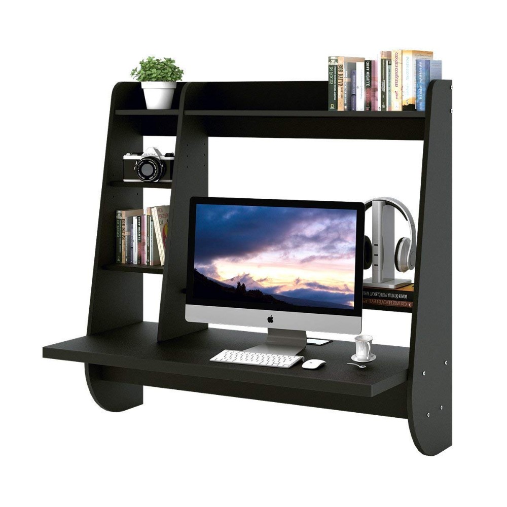 Wall Mounted Floating Desk Home Office Computer Desk with Wood Shelves