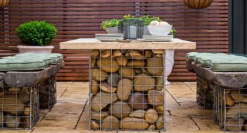 Gabion stone table for outside