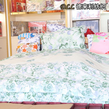 Green Floral Print Cotton 4 Piece Bedding Set