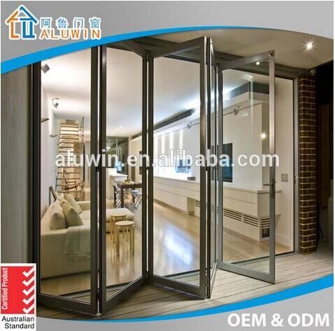 2016 hot selling products powder coated aluminium wood composite glass folding door