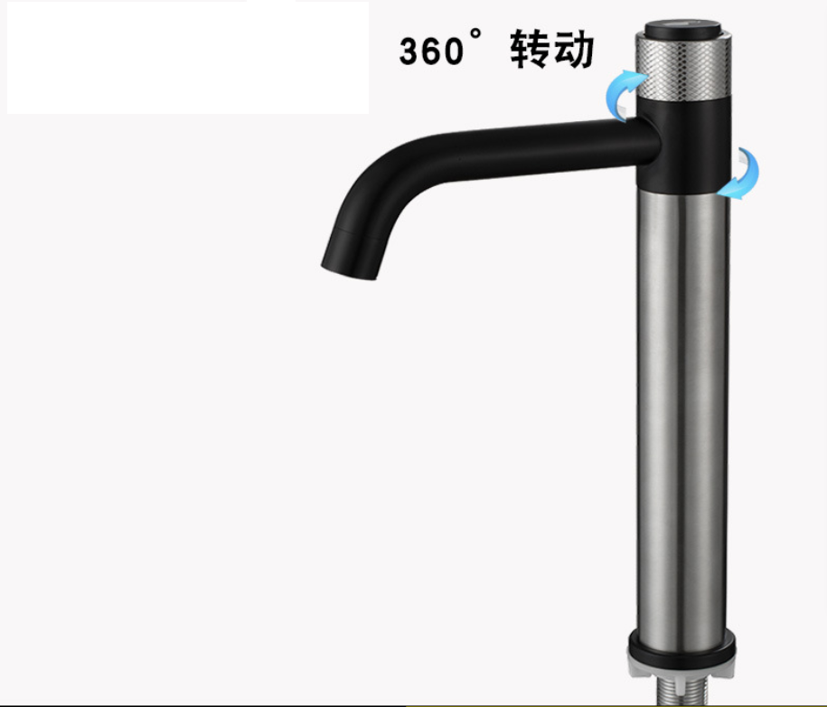 욕실 360도 회전 프레스 버튼 세면기 수도꼭지 304 SUS 냉수 전용 분지 탭