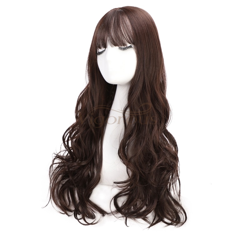 Vigorous Long Wavy Clips in Top Hairpieces with Mini Air Bangs Synthetic Hair Toppers Extensions for Women