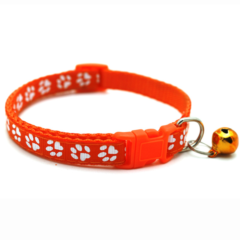 Manufacturer Wholesale Multi-colors Paw Print Adjustable Nylon Cat Dog Collar With Bell