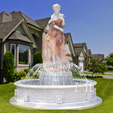 Outdoor garden carved female statue marble fountain
