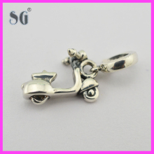 Sterling Silver Cute Dangling Beads_Rhodium Plated Beads Fit Euro Style Bracelets_Shiny Motorcycle Sterling Silver Hang Beads