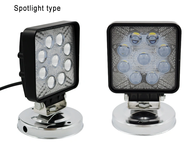 Factory Price 4inch 27W 9chips LED Work Light Square Round LED Spotlight Lamp for Tractor Jeep SUV